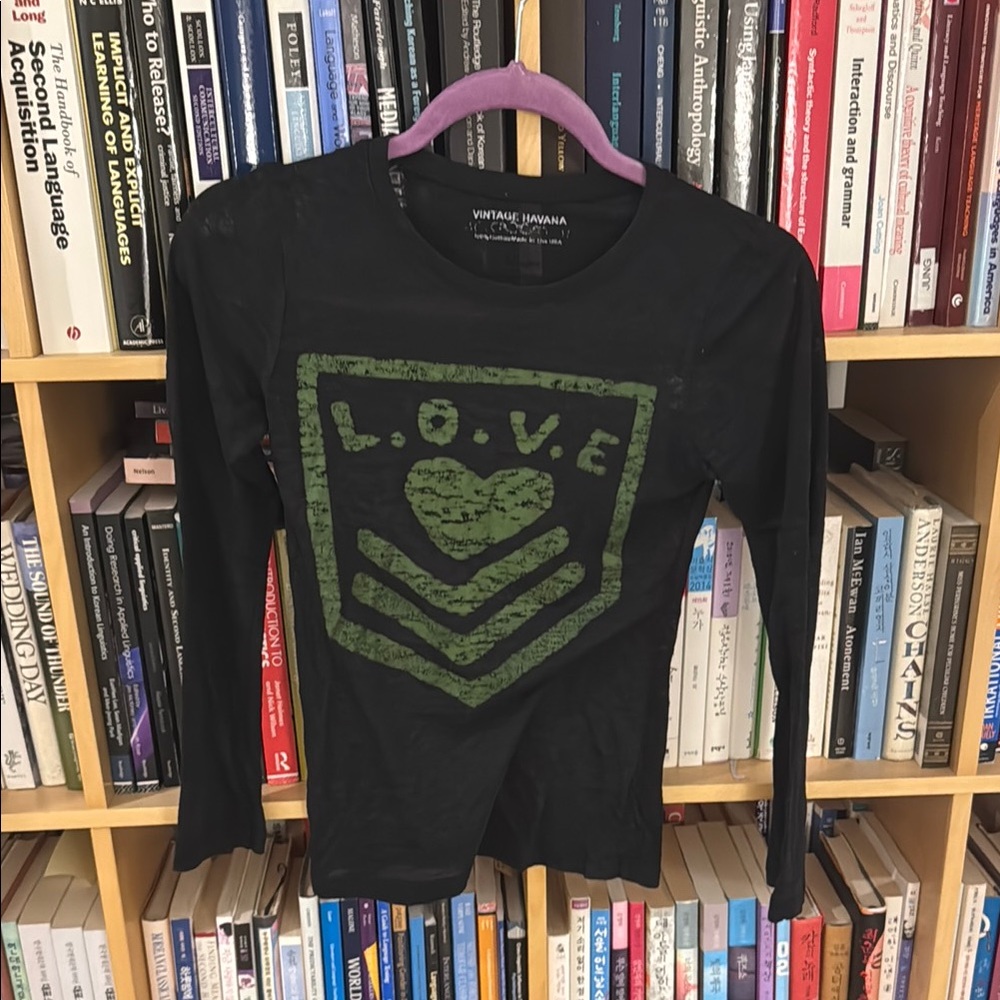 Vintage Havana Sheer Black Tee with Green Love Graphic